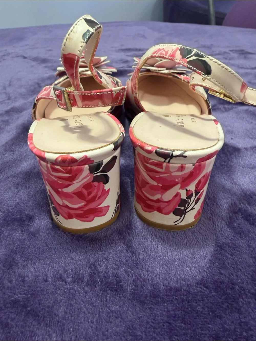 Kate Spade Pink Floral Pointed Slingback Heels with Rose Appliqués